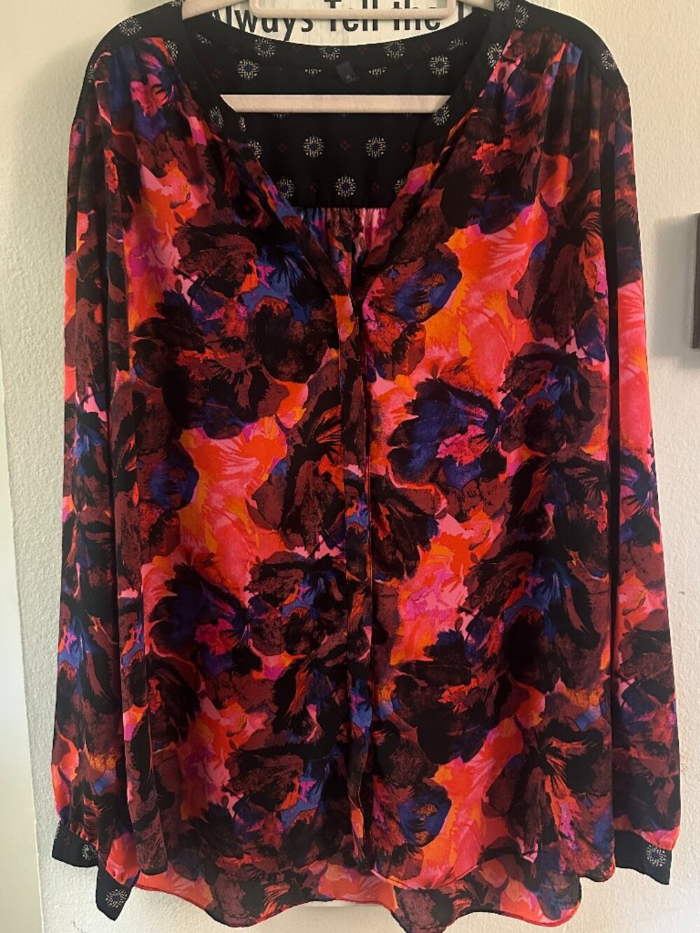 NYDJ Pink & Orange Pattern Floral Pintuck Blouse Button Down Size XL